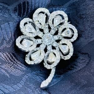 Vintage Rhinestone Flower Brooch Pin